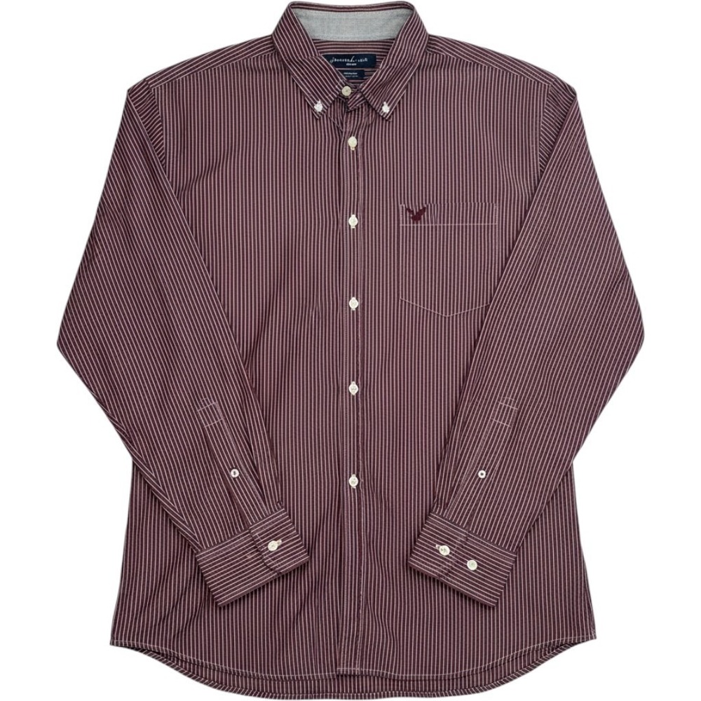 American Eagle Classic Fit Striped Button Down Shirt XXL Burgundy Cotton